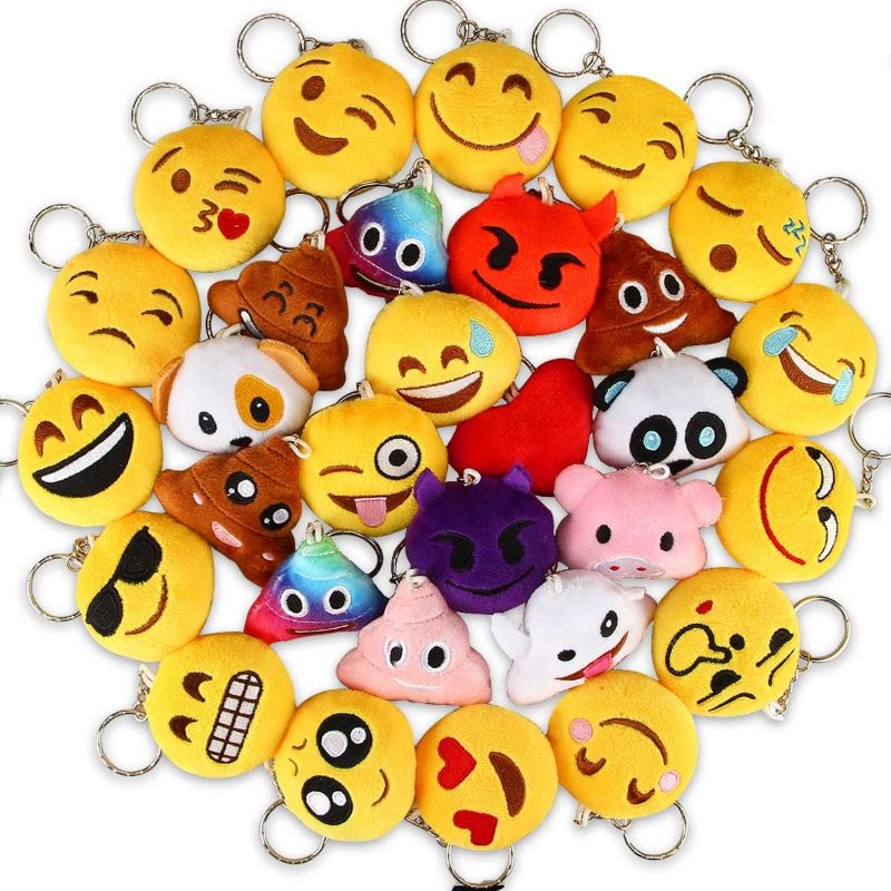 Photo 1 of LQB Emoticon Keychains, Mini Emoticon Plush Party Favors for Valentine' s Day Gifts Birthday Party Supplies, Carnival Prizes for Kids Treasure Box Bulk Toy Assortment 2" Set of 30