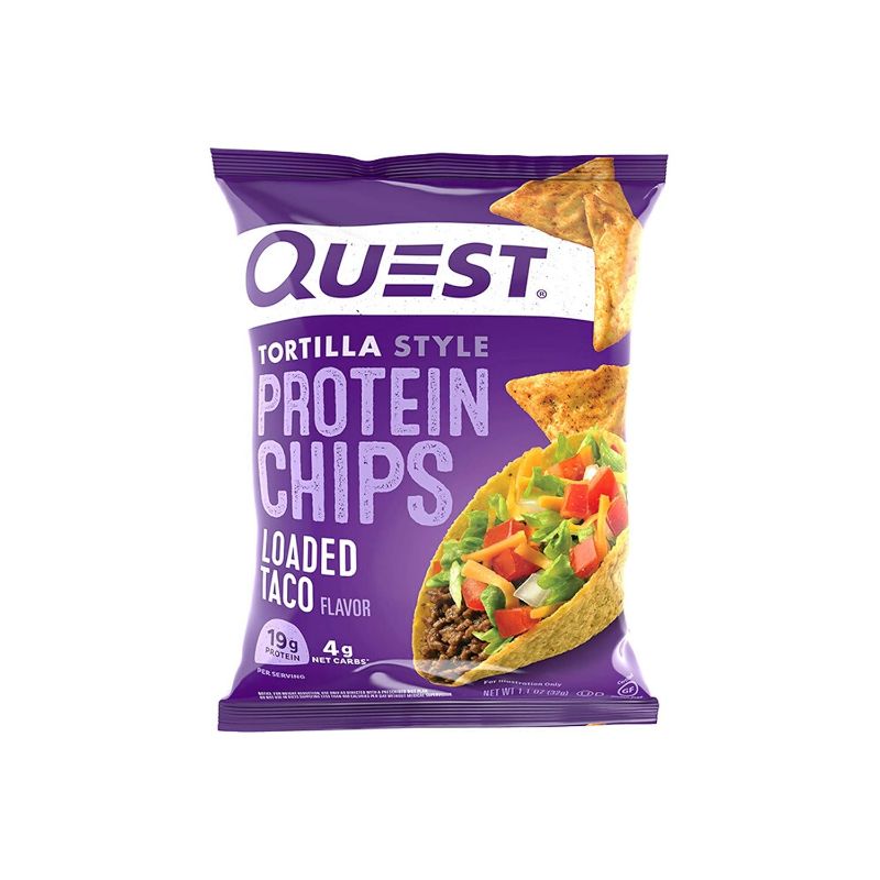 Photo 1 of Quest Nutrition Tortilla Style Protein Chips, Loaded Taco, Low Carb, Gluten Free, Baked, 1.1 Ounce (Pack of 12)
