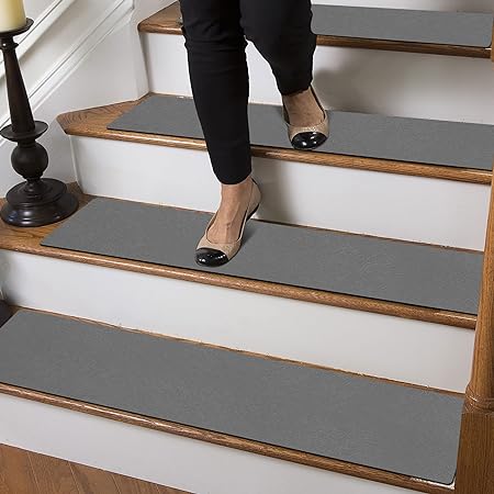 Photo 1 of GOYLSER Rubber Stair Treads Non-Slip Step Mats for Stairs, Stairway Grips Strips Runner, Reusable Staircase Step Carpet Treads for Wood Stairs, Deep Gray, 30"x8", Set of 15