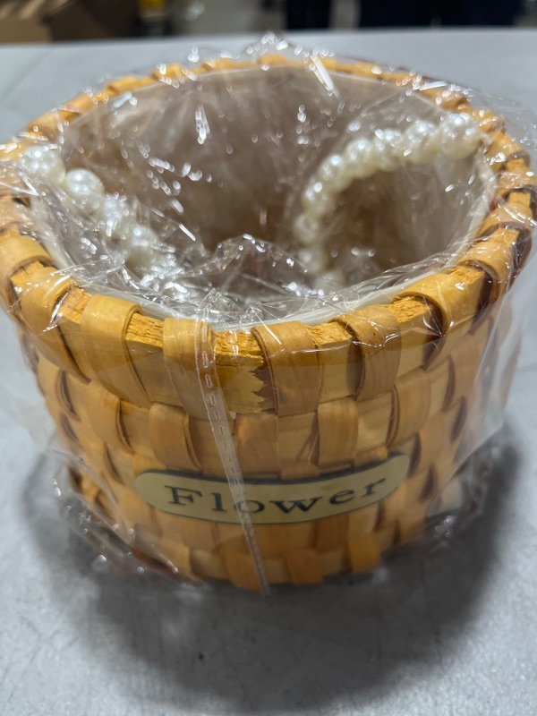 Photo 1 of 1pc Flower Basket Decorations Straw Wooden
