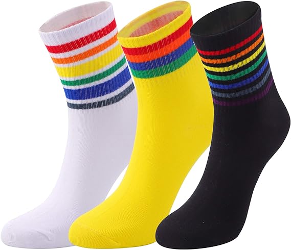 Photo 1 of Socks For Women Striped Ankle Tube Socks Womens Girls Teenagers Crew Socks women's Liner Rainbow Sock Athletic Sport Pride Socks Casual Cotton Black White Yellow