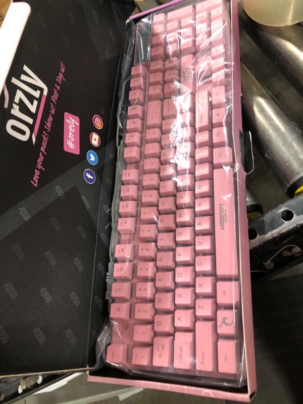 Photo 2 of Orzly Pink Gaming Keyboard RGB USB Wired Rainbow Keyboard Designed for PC Gamers, PS4, PS5, Laptop, Xbox, Nintendo Switch, RX-250 Hornet Edition