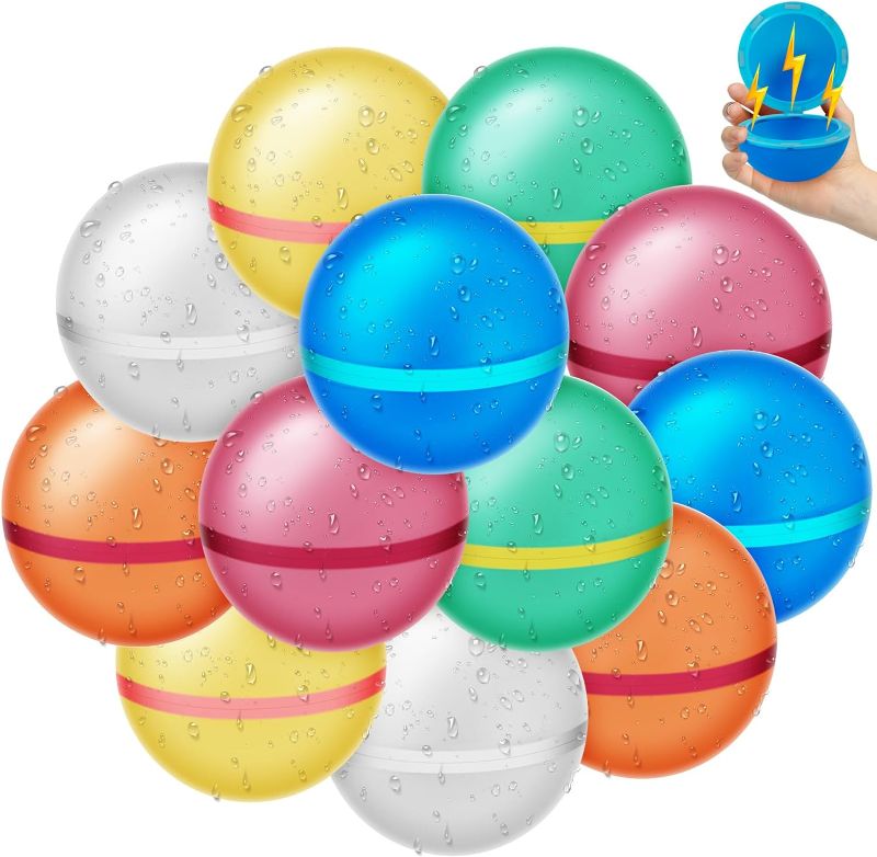 Photo 1 of 12 PCS Reusable Water Balloons Water Balls,Bbiodegradable Water Balloons,Soft Silicone Water Balloons Self Sealing Quick Fill Summer Games for Kids Outside,Summer Fun Party Gift
