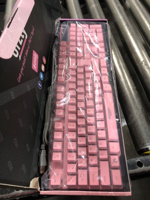 Photo 2 of Orzly Pink Gaming Keyboard RGB USB Wired Rainbow Keyboard Designed for PC Gamers, PS4, PS5, Laptop, Xbox, Nintendo Switch, RX-250 Hornet Edition