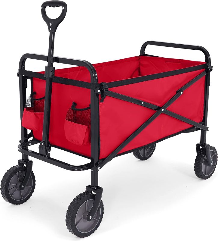 Photo 1 of ABCCANOPY Folding Collapsible Utility Wagon Cart Outdoor Garden Shopping Camping Cart, Burgundy

