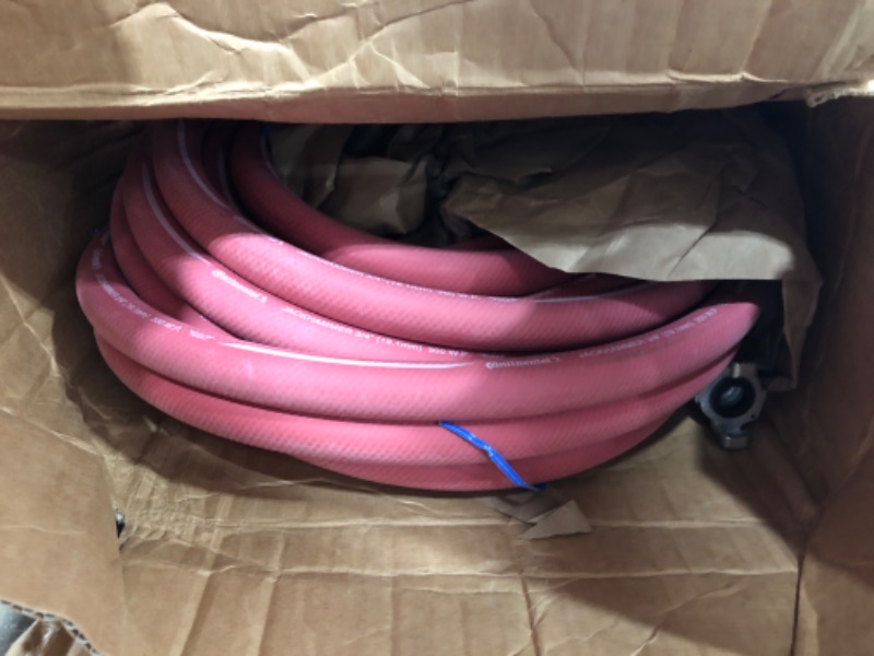 Photo 2 of Milton Industries 1638 Industrial Jackhammer Rubber Air Hose 50’ Length x 3/4" Crimped Universal (Chicago) Coupling Connection Fitting, Red - Made in USA