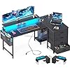 Photo 1 of ODK Reversible 55 Inch Gaming Desk with USB Charging Port & Power Outlet, Computer Desk with Storage Shelves and Monitor Stand, Study Table for Home Office, Small Space Bedroom, Black Dark Black 55 Inch
