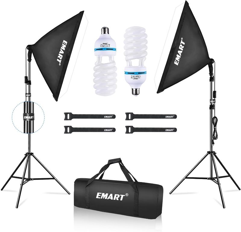 Photo 1 of EMART Softbox Lighting Kit, 20"x28" Soft Box Lights Photography Accessories with 5500K E27 CFL Light Bulbs, Professional Camera Photography Lighting Kit for Studio Video Recording, Filming, Podcast
