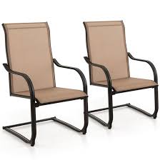 Photo 1 of 2-Piece Patio Dining Chairs C Spring Motion High Backrest Armrest Brown
