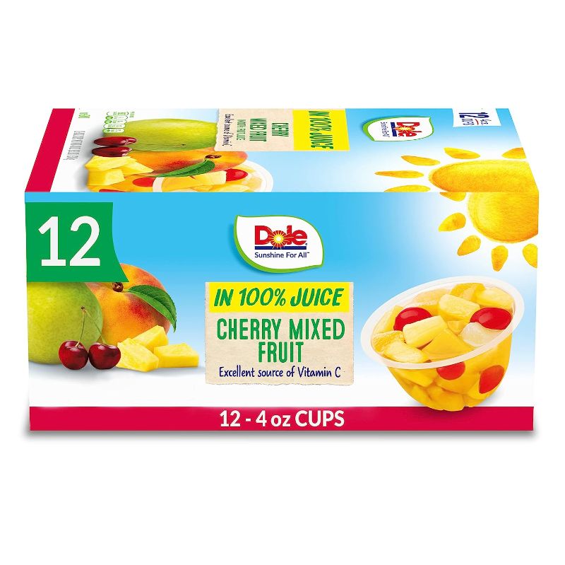 Photo 1 of Dole Fruit Bowls Snacks Cherry Mixed Fruit in 100% Juice Snacks, 4oz 12 Total Cups, Gluten & Dairy Free, Bulk Lunch Snacks for Kids & Adults
