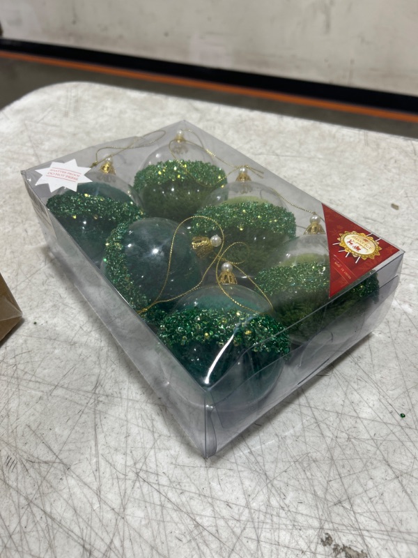Photo 1 of 3.15Inch Clear Ornaments Balls,6pc Set Green Christmas Ball Decorations Ornaments Perfect Party Decorations Craft Transparent Ball Gifts for Wedding Party Decor (Green)