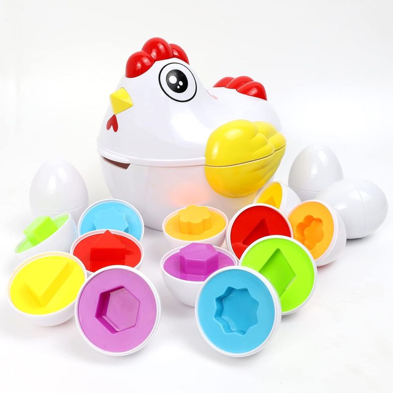 Photo 1 of 12 Pack Matching Eggs Educational Color & Shape Recognition Skills Study Toys for Easter Eggs Travel Game Early Learning Match Egg Set Learning Toy Gift for Toddler 1 2 3 Year Old