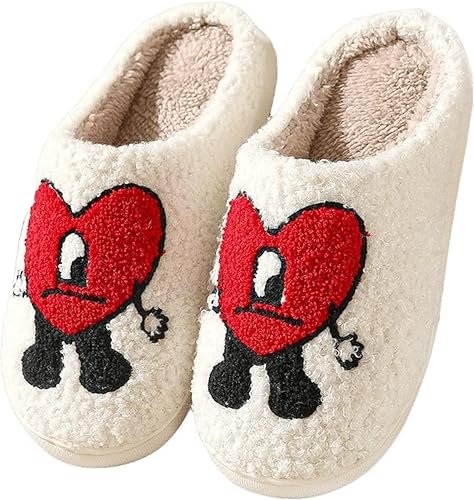 Photo 1 of Bad Cute Bunny Slippers for Women Men, Fuzzy Cartoon Slippers Plush Warm Love Pattern Slippers Home Bedroom Slippers Indoor Outdoor Couple Shoes  9-10 Women/7.5-8.5 Men
