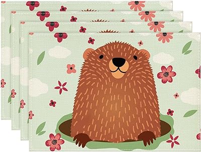 Photo 1 of Artoid Mode Groundhog Day Placemats Set of 4, 12x18 Inch Seasonal Flower Leaf Table Mats for Party Kitchen Dining Decoration