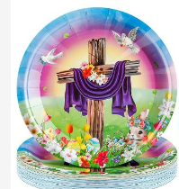 Photo 1 of Sunnychicc Pcs 7 Inch Easter Paper Plates Round Easter Paper Dessert Plates Disposable Plates Colorful Dinnerware Plates for Easter Spring Holiday Party Favors Supplies Decoration (He is Risen) 