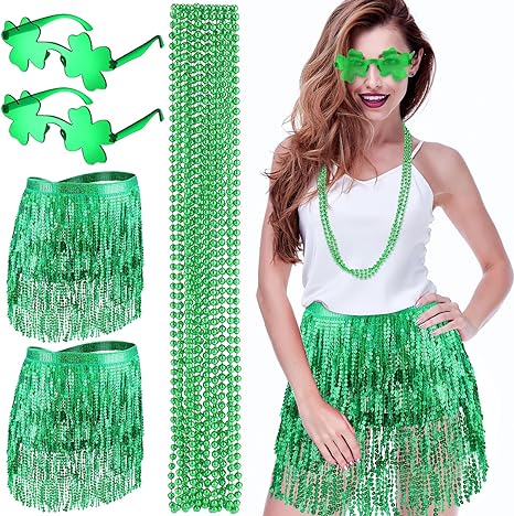Photo 1 of Cozypower 10 Pcs St. Patrick's Day Costume Accessories Set for Women St. Patricks Women's Outfit Saint Patty Shamrock Glasses Skirts Green Bead Necklaces for St Patrick's Day Irish Party Favor Supply 