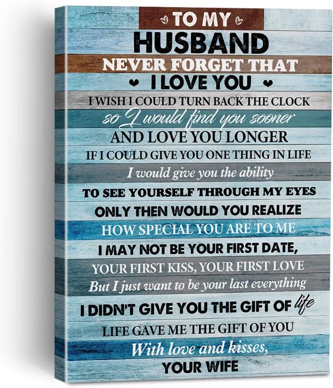 Photo 1 of to My Husband Never Forget That I Love You Canvas Painting Framed Wall Art Decor for Living Room Bedroom, Rustic Romantic Canvas Poster Print Husband Gifts from Wife for Birthday Christmas 