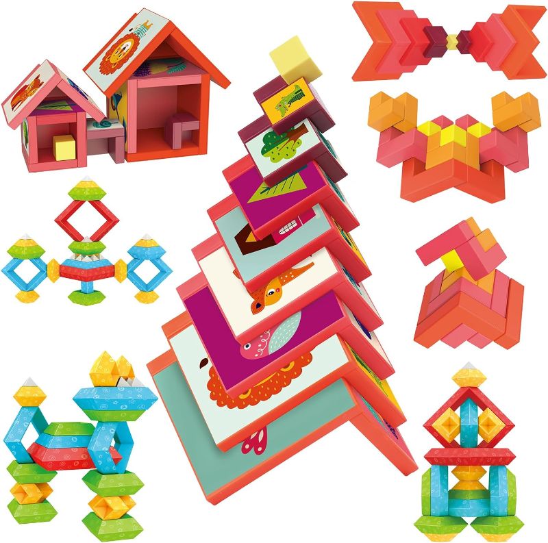 Photo 1 of VATOS Montessori Toys Stacking Toys 3-in-1 Set for Toddlers and Kids, 49Pcs Building Blocks Preschool Sensory Toys STEM Toy for 1 2 3 4 5 6+ Years Old Baby Boys and Girls 