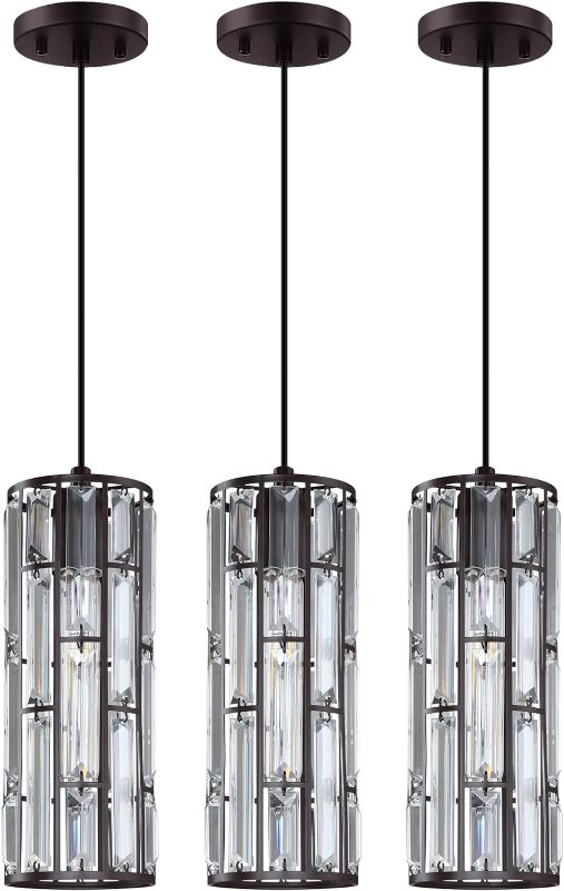 Photo 1 of 3 Pack 1 Light 4.75" Crystal Shade Hanging Kitchen Island Pendant Light Oil Rubbed Bronze Finish,Modern Pendant Fixture with Crystal Metal Shade for Bar,Dining Room,Corridor,Living Room Over Sink