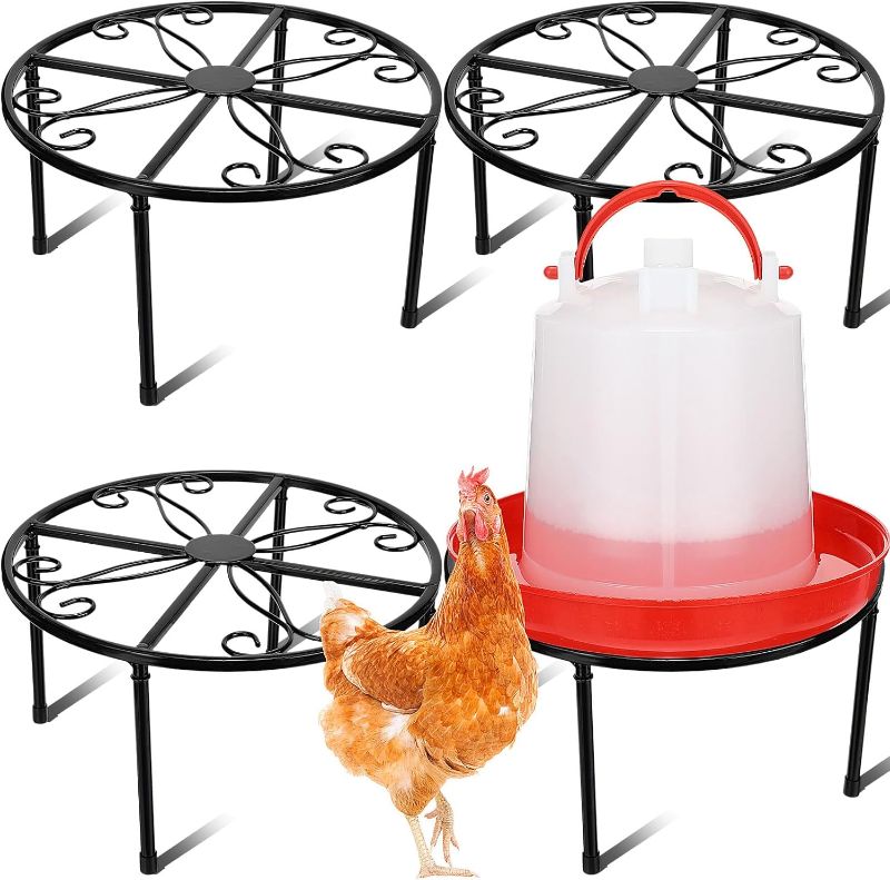 Photo 1 of Geetery 4 Pcs Metal Stand for Chicken Feeder Waterer Poultry Feeder Stand Holder Heavy Duty Round Supports Rack with 4 Legs and Non Slip Rubber Mat for Chicken Coop Indoor Outdoor Buckets Barrels 