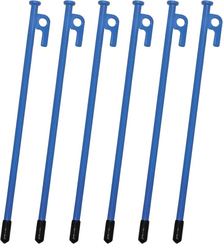 Photo 1 of Tent Stakes Heavy Duty 12 inch Steal Tent Pegs for Camping Ground Stakes for Outdoor Yard Garden Stake, 6 Pack with Caps (Blue)
