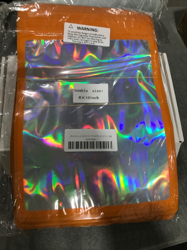 Photo 2 of 100-pack 8×10 inch mylar bags with clear window holographic resealable sealable packaging zip bag for small bussiness jewelry candy sample food packing supplies ?Light orange? 8×10 inch Light Orange