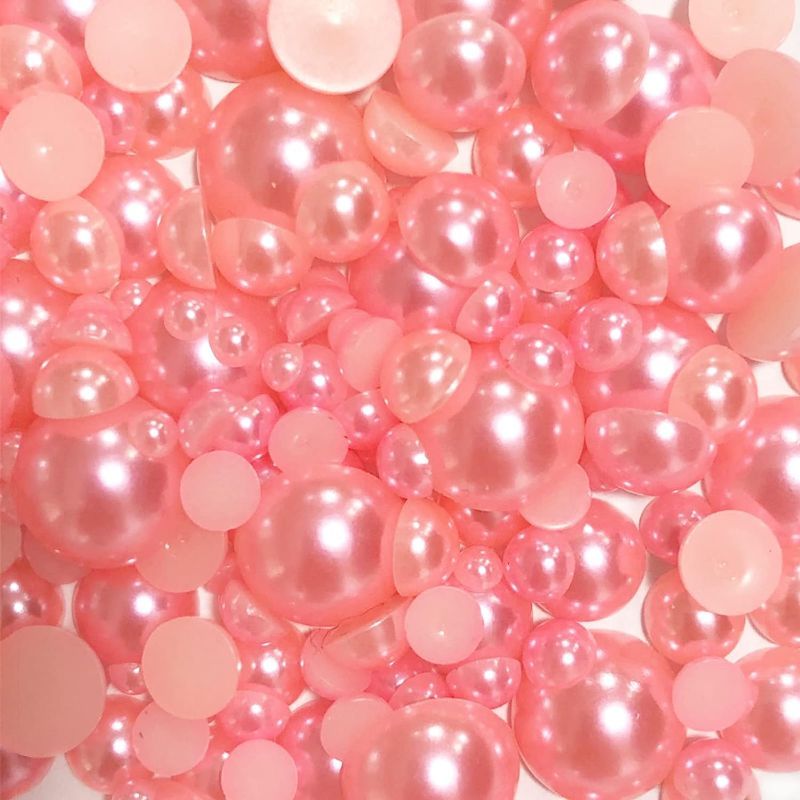 Photo 1 of Bling World 800 PCS Flat Back Pearls, Mixed Sizes 3-14mm Half Round Pearl Beads, 7 Size Pink Flatback Half Pearl Bead for Craft DIY Jewelry Making Nail Craft Phone,Bag,Shoes,Cup Decoration