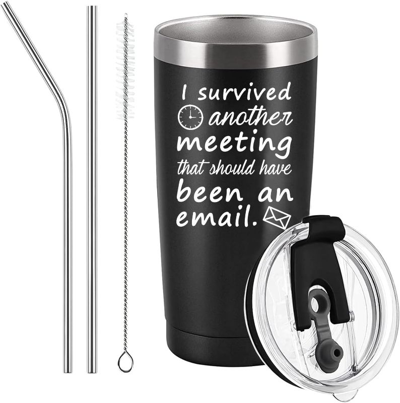 Photo 1 of I Survived Another Meeting That Should Have Been an Email Tumbler The Office Tumbler Funny Tumbler Christmas White Elephant Office Gifts for Boss Coworkers Friends 20 Oz Black 4 PACK 

