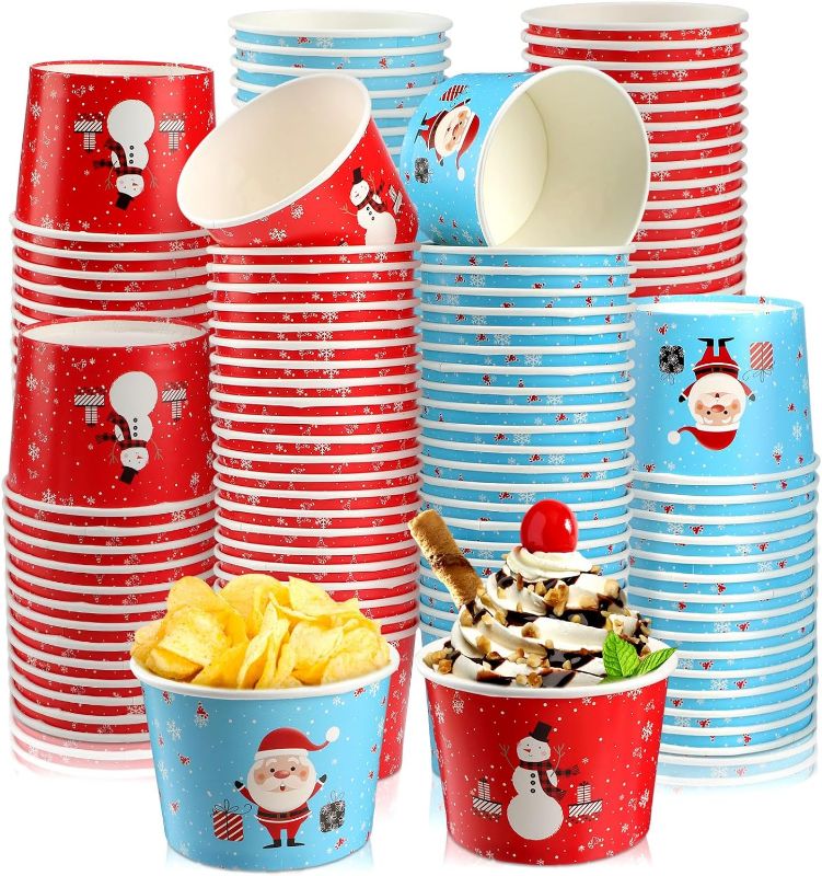 Photo 1 of Sliner 200 PCS Christmas Snowman Paper Cups Santa Claus Paper Bowls Disposable Snack Bowls Dessert Bowls Snowflake Paper Bowls For Christmas Cupcakes Hot or Cold Food Party Supplies
