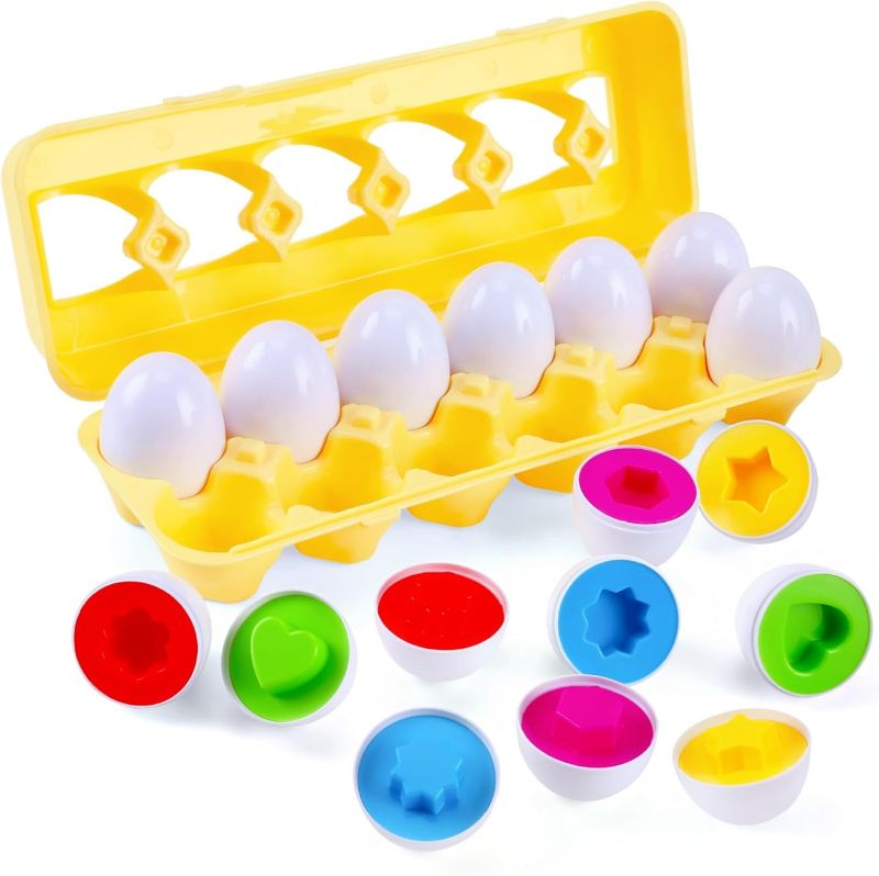 Photo 1 of J-hong Matching Eggs 12 pcs Set Easter Eggs - Educational Color & Shape Recognition Sortere Skills Study Toys, Montessori Toys, STEM Educational Toy Gift for Toddler 1 2 3 Year Old
