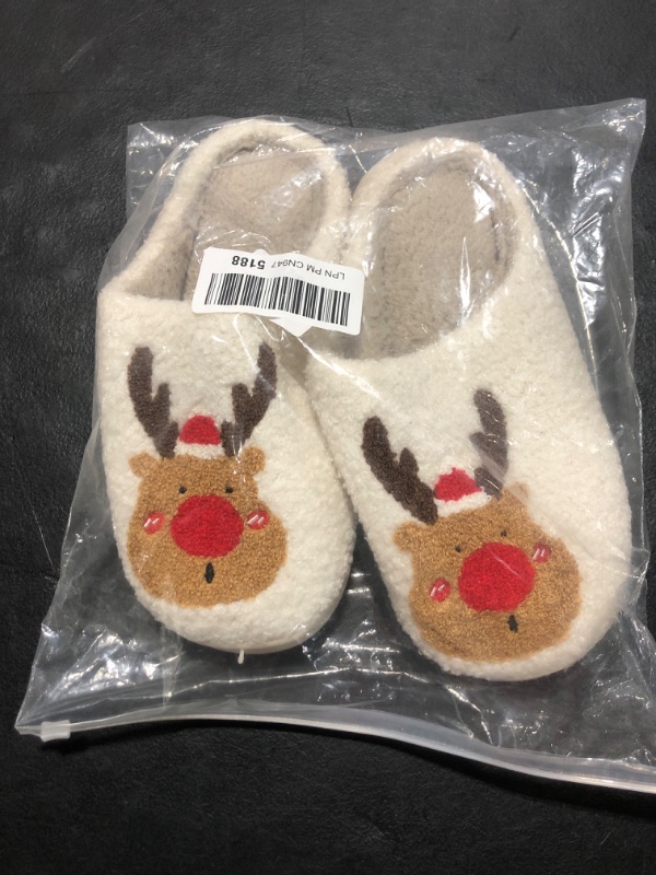 Photo 2 of Christmas Slippers Reindeer Slippers for Women and Men Elk Animal Holiday Slipper Cute Xmas Moose Slippers Indoor Bedroom Fluffy Cartoon Warm Fleece Slippers Winter Soft Cozy Home Non-Slip Soft Plush Slip-on Wool Lined House Shoes A Red 9.5-10