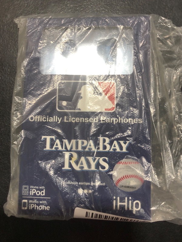 Photo 2 of Mizco MLB Big Logo Black Cord Earbuds Tampa Bay Rays