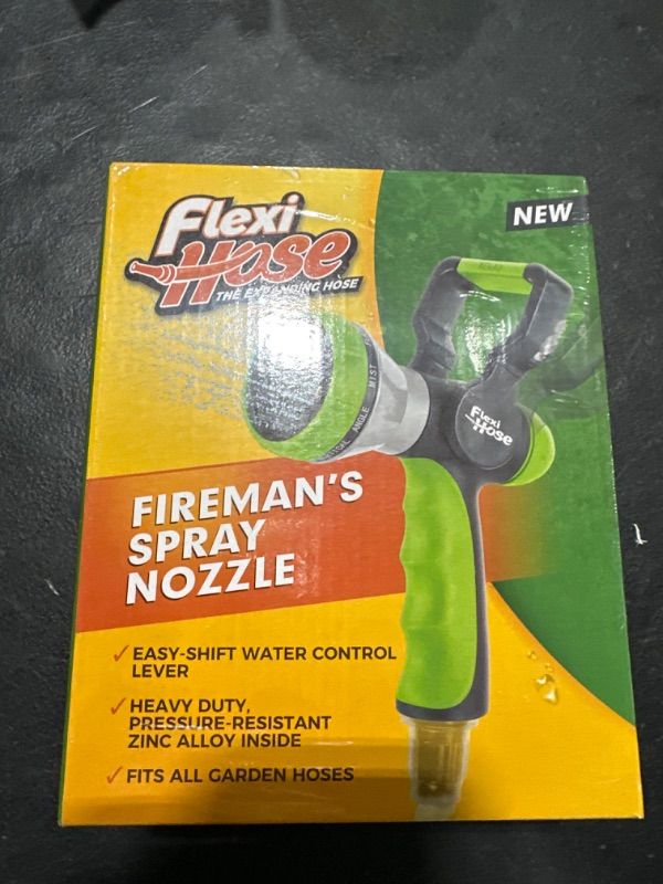 Photo 1 of Flexi Hose Fireman’s Spray Nozzle with 10 Spray Modes - Heavy-Duty Water Nozzle with No-Slip Ergonomic Grip and Lever Handle - A High-Pressure Garden Hose Nozzle Fireman-Spraynozzle