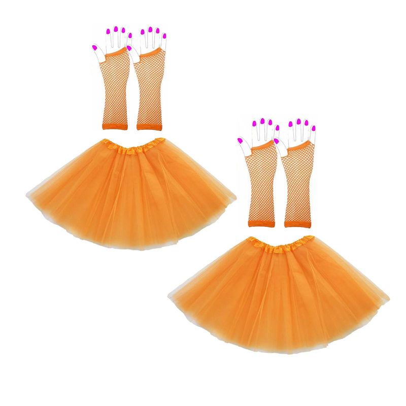 Photo 1 of Women 2Pcs Dance Skirts Tulle 5 Layered 80's Tutu with 1 Pair Fishnet Gloves 