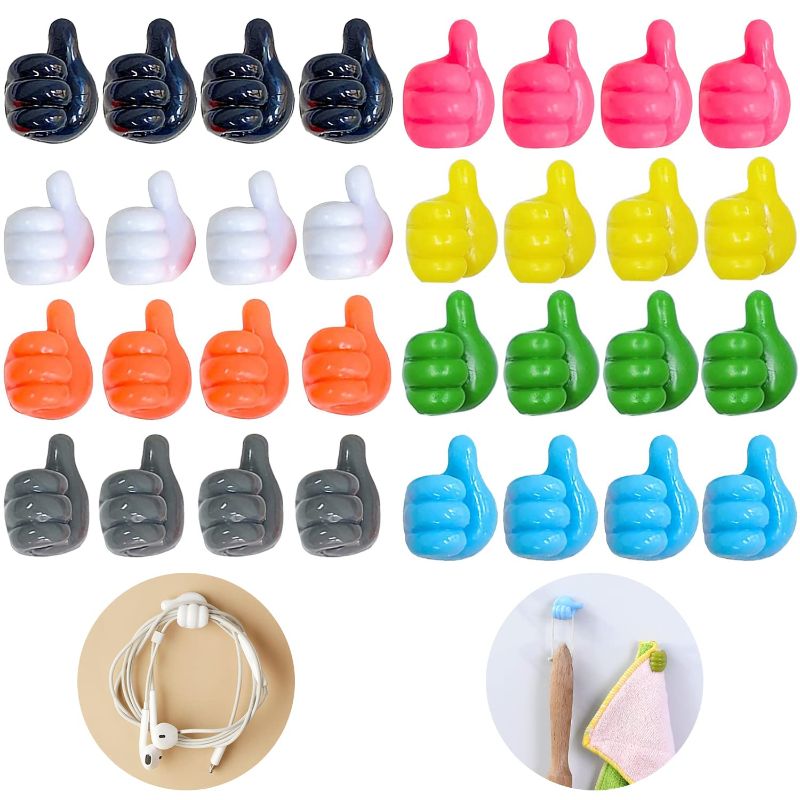 Photo 1 of 32 Pcs Self Adhesive Thumb Hooks, Waterproof Cable Holder Wire Cord Clip Management (Multicolor)