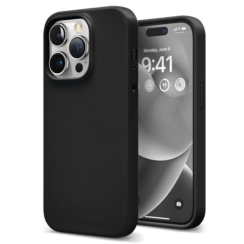Photo 1 of iPhone 15 Pro case, Compatible with MagSafe, 6.1" Silicone Shockproof Military-Grade Protection, Black