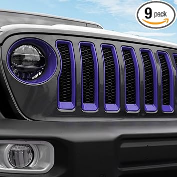 Photo 1 of CheroCar for JL Mesh Grille Grill Insert & Headlight Turn Light Cover Trim Exterior Accessories for Jeep Wrangler JL 2018-2022,Purple
