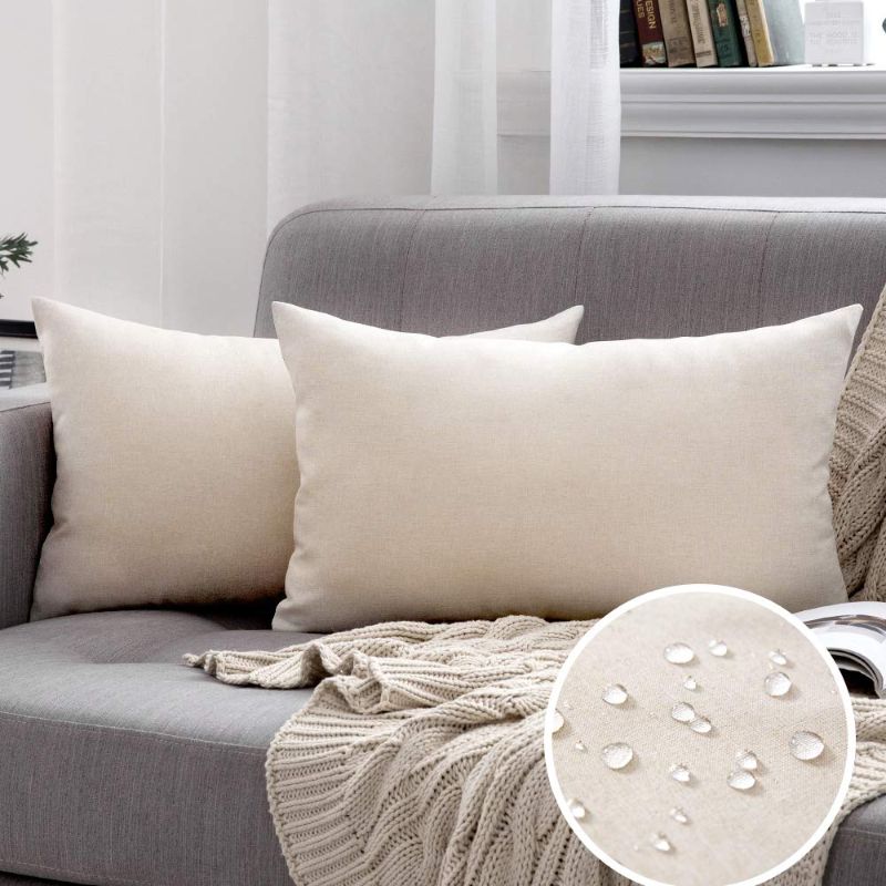 Photo 1 of MIULEE Pack of 2 Decorative Outdoor Solid Waterproof Throw Pillow Covers, 12 x 20" Biege