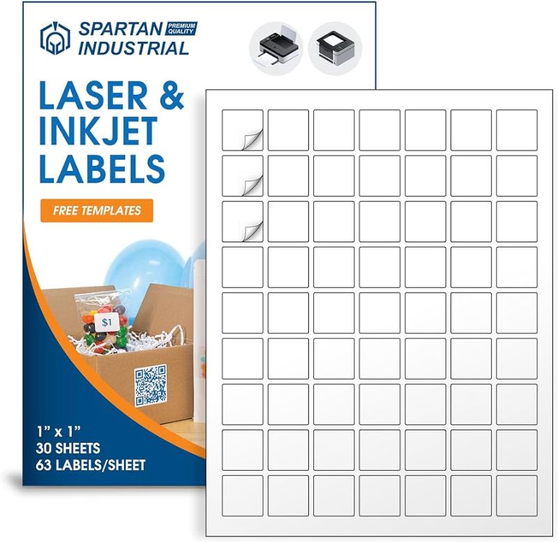 Photo 1 of Spartan Industrial Printable Laser and Inkjet Labels - 1" X 1" White