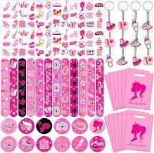 Photo 1 of Pink Party Favors Kit Pink Girl Party Bags,Pink Bracelets,Pink Keychains,Pink Stampers,Pink Button Pins,Pink Party Supplies for Let's Go Party Favors