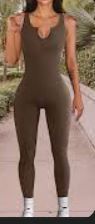Photo 1 of ECHOINE Sexy Bodycon Jumpsuit For Women Tank Tops High Waist Long Pants Yoga Romper Clubwear Ribbed-BROWN SMALL