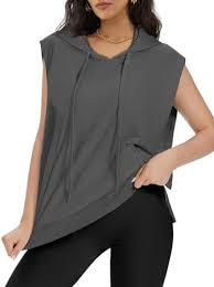Photo 1 of ATHMILE Women's Sleeveless Hoodies Oversized Sweatshirt for Women Tank Top T-Shirt X-Large GREY 