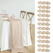 Photo 1 of 12 Pcs Cheesecloth Table Runner 10FT, 35×120in Boho Table Runner Spring Table Runner Gauze Table Runner, Table Runners for Wedding Table Decorations Bridal Shower Birthday Party 