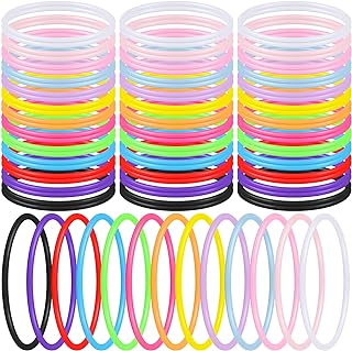 Photo 2 of 100 Pieces Colorful Silicone Jelly Bracelets Nonluminous 80s Bracelets Bands for Party, Hairties, Women, Girls (10 Colors)