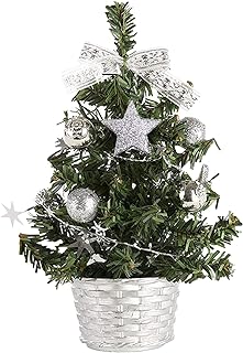 Photo 1 of  Silver Small Christmas Tree, Tabletop Artificial Mini Christmas Tree, Pencil Desk Slim Skinny Fake Christmas