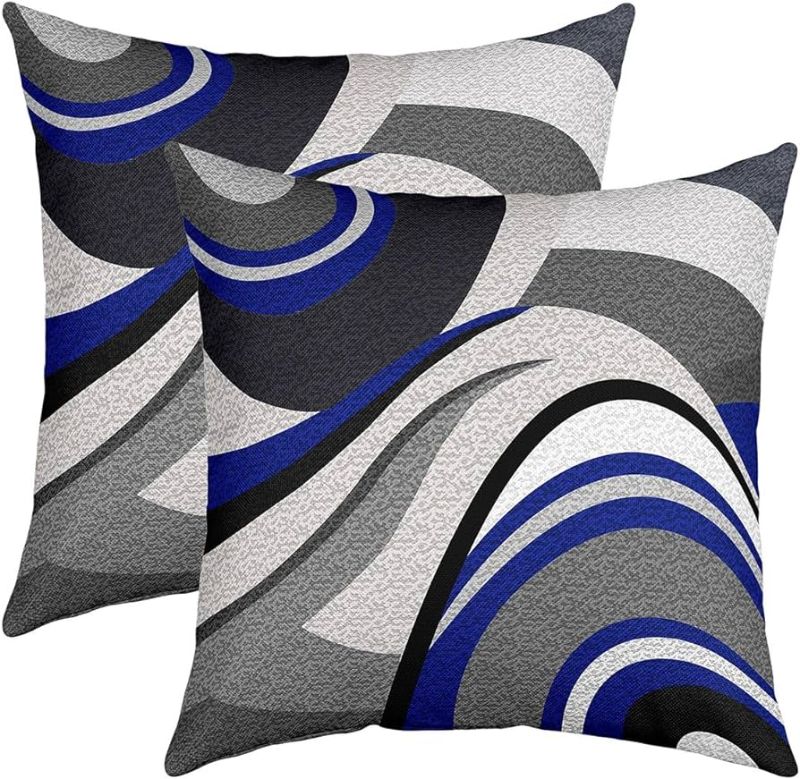 Photo 1 of Feelyou Blue Grey Black Stripes Reversible Throw Pillow Covers,Geometric Pillow Covers Home Decor Geometry Square Cushion Covers Set of 2 for Bed Sofa Couch,Modern Striped Art 18 x 18-Inch