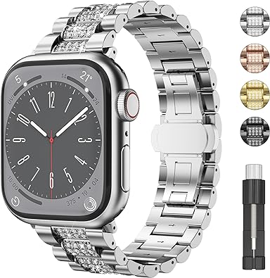 Photo 1 of Vanjua Metal Band Compatible with Apple Watch Bands 41mm 40mm 38mm 42mm 44mm 45mm 49mm Women Men, Adjustable Stainless Steel Replacement Strap for iWatch Series 9 8 7 6 5 4 3 2 1 SE Ultra 2 Ultra 