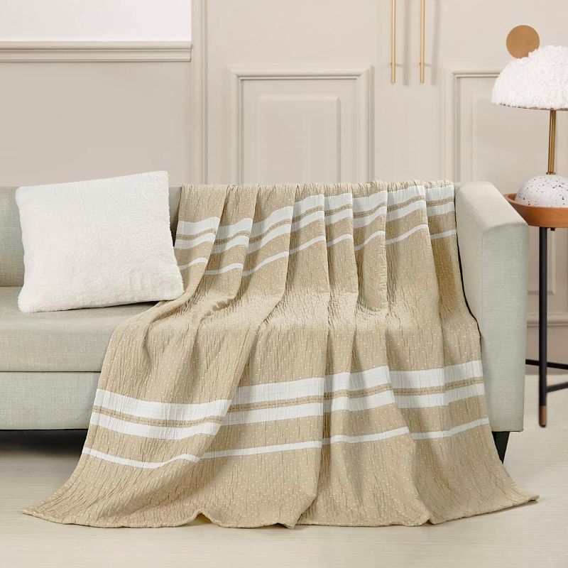 Photo 1 of DOWN HOME Lyocell Blends Blanket Throw Reversible Super Soft Stripe Blanket Throw 60x80inch Yellow
