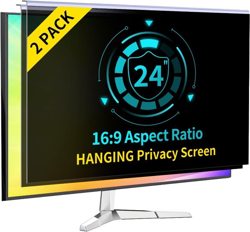 Photo 1 of DEJIMAX [2-Pack] 24 Inch Computer Privacy Screen for 16:9 Computer Monitor, Anti-Blue Light Monitor Privacy Screen Fliter, Anti-UV Computer Screen Privacy Shield, Universal 23.6'', 23.8'', 24'' 