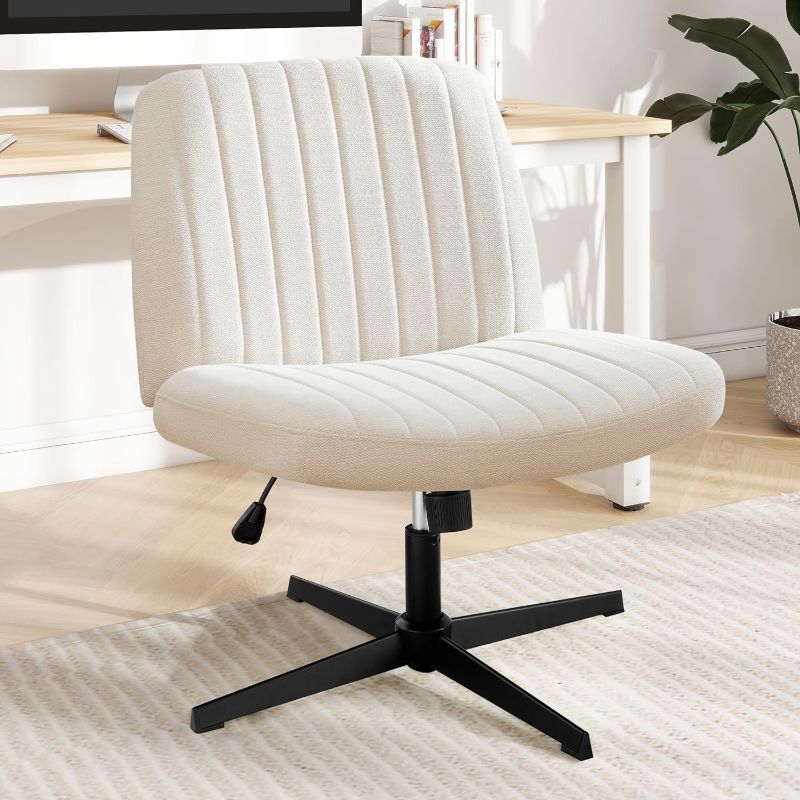 Photo 1 of Criss Cross Chair, Cross Legged Office Chair, Wide Comfty Desk Chair, No Wheels Armless Computer Task Chair, Swivel Fabric Vanity Home Chair, Height Adjustable
